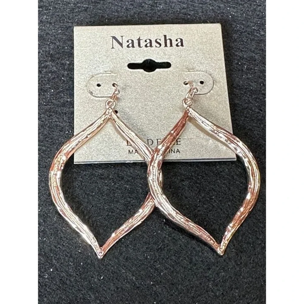 Rose Gold Tone Open Leaf Dangle Hoop Earrings Boho Lightweight NWT New Jewelry